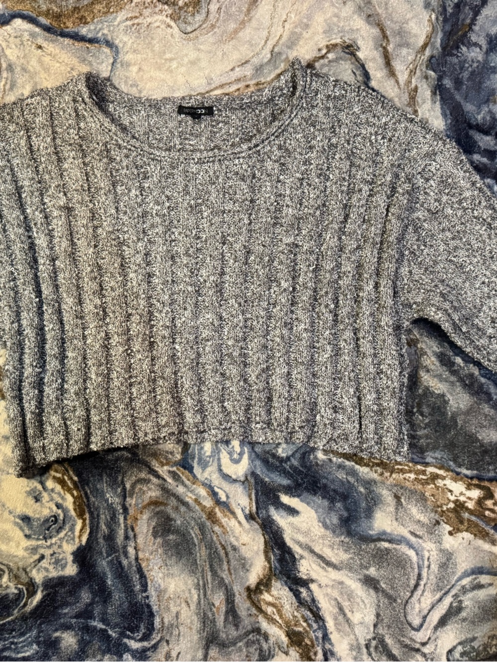 Papermoon Gray Ribbed Cropped Sweater